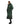 EQUIDRY women's long waterproof horse riding coat in Black Forest Green/Cream studio side view showing side zips and storm skirts