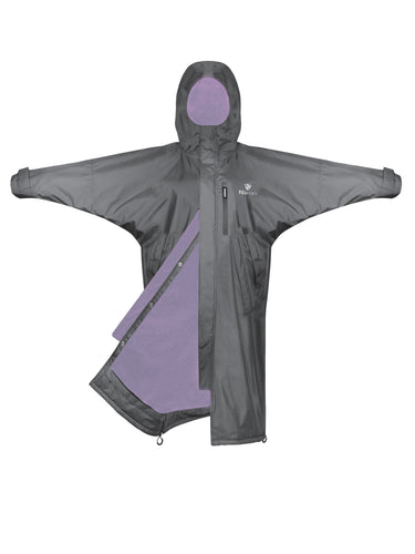 EQUIDRY women's thin fleece long waterproof horse riding coat in charcoal/lilac