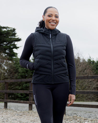 Tamar equestrian riding gilet lightweight gilet with water repellent finish, front view | Black