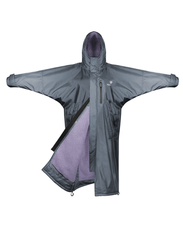 EQUIDRY women's long waterproof horse riding coat in Charcoal/Lilac
