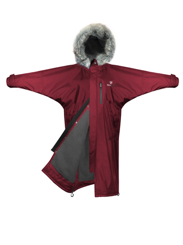 EQUIDRY Evolution Lux Women's Warm Waterproof Winter Horse Riding Coat Thick Fleece Lining with Faux Fur Trim Hood plum