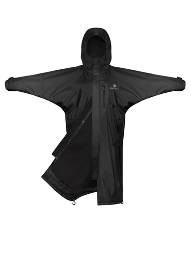EQUIDRY women's thin fleece long waterproof horse riding coat in black/black