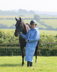 EQUIDRY women's thin fleece long waterproof horse riding coat in sky blue with horse