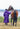 EQUIDRY women's long waterproof horse riding coat in deep purple/grey modelled by rider walking with horse