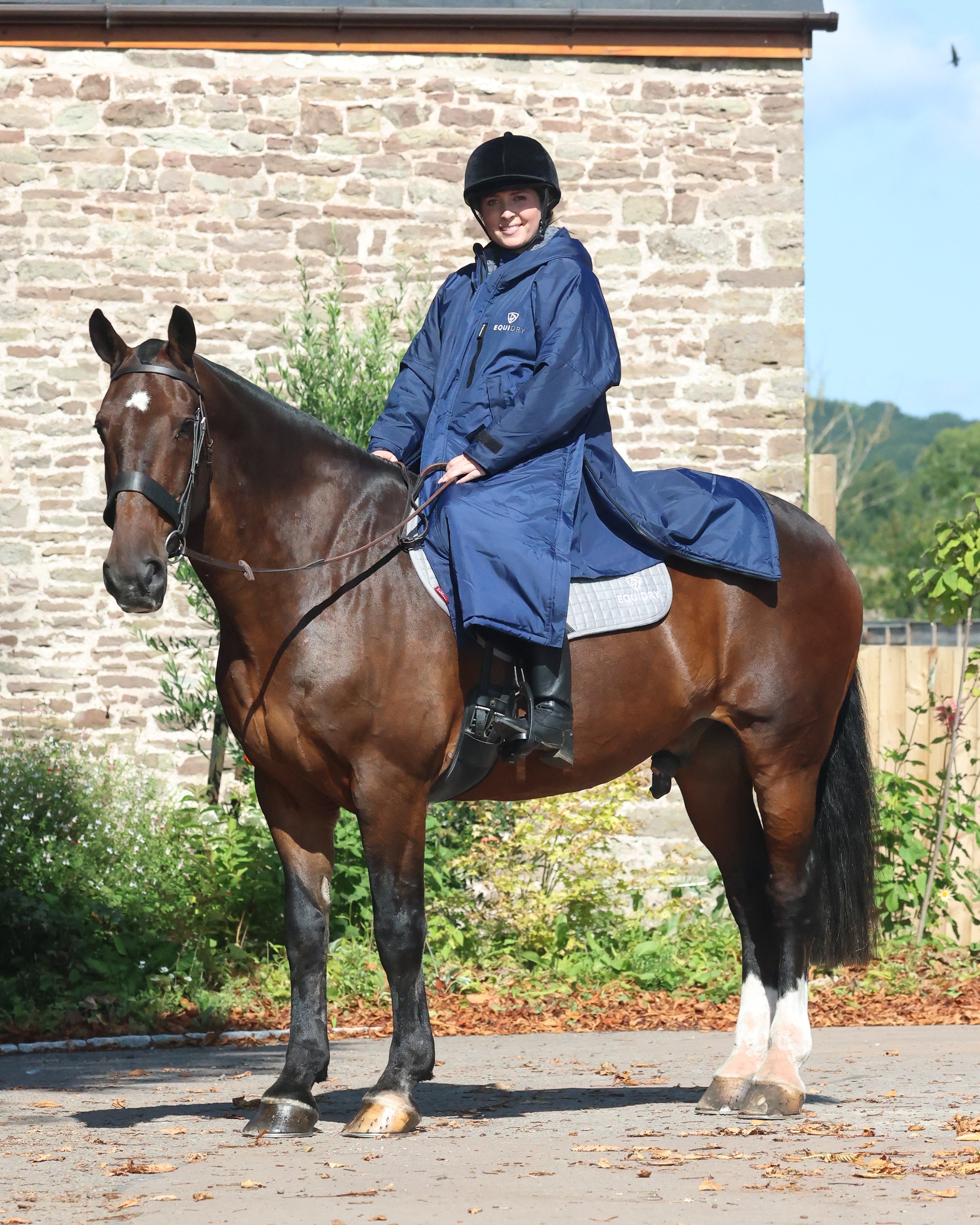 EQUIDRY | Women's Long Waterproof Winter Horse Riding Rain Coat | Navy