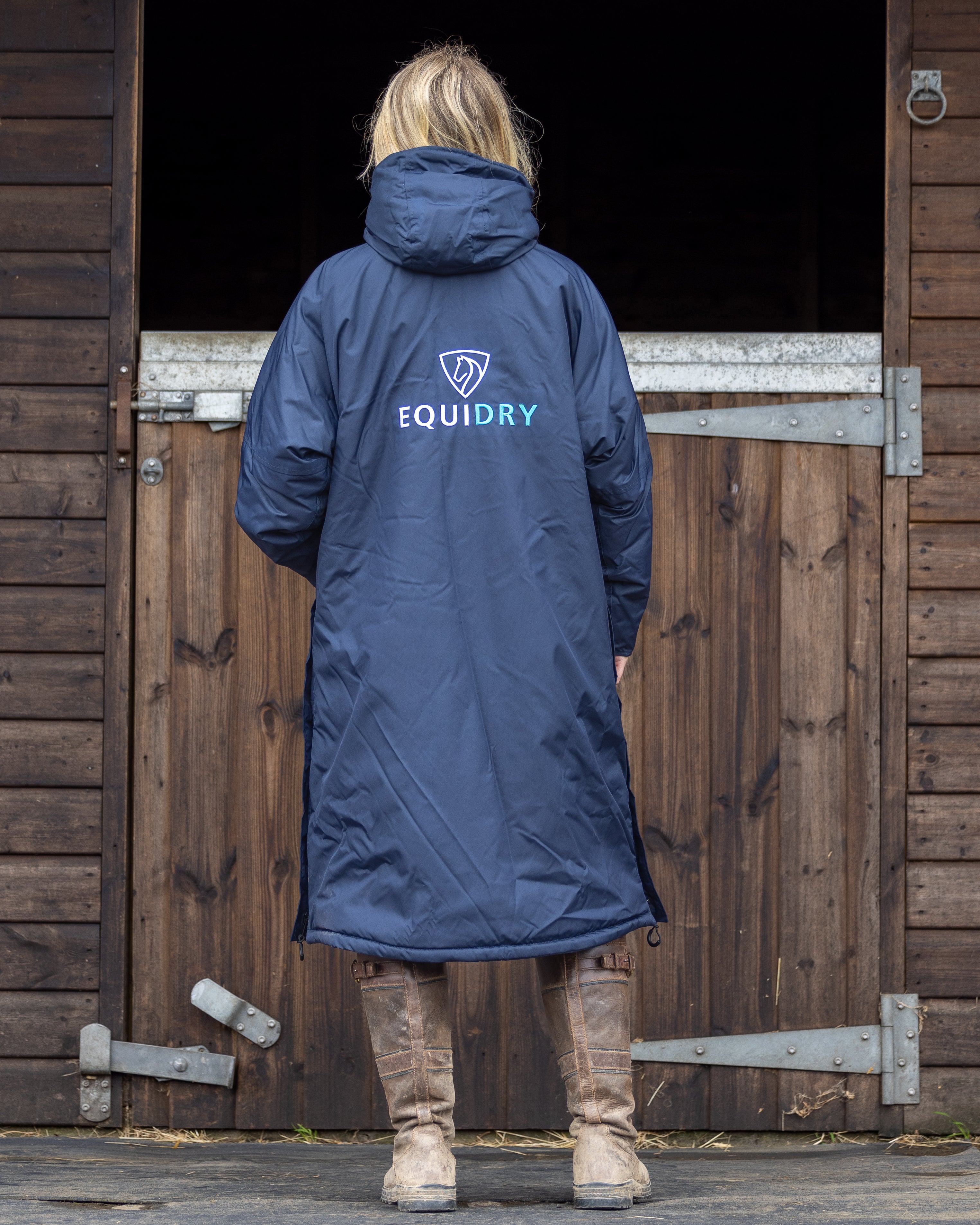EQUIDRY | Ladies Long Waterproof Winter Horse Riding Rain Coat | Navy