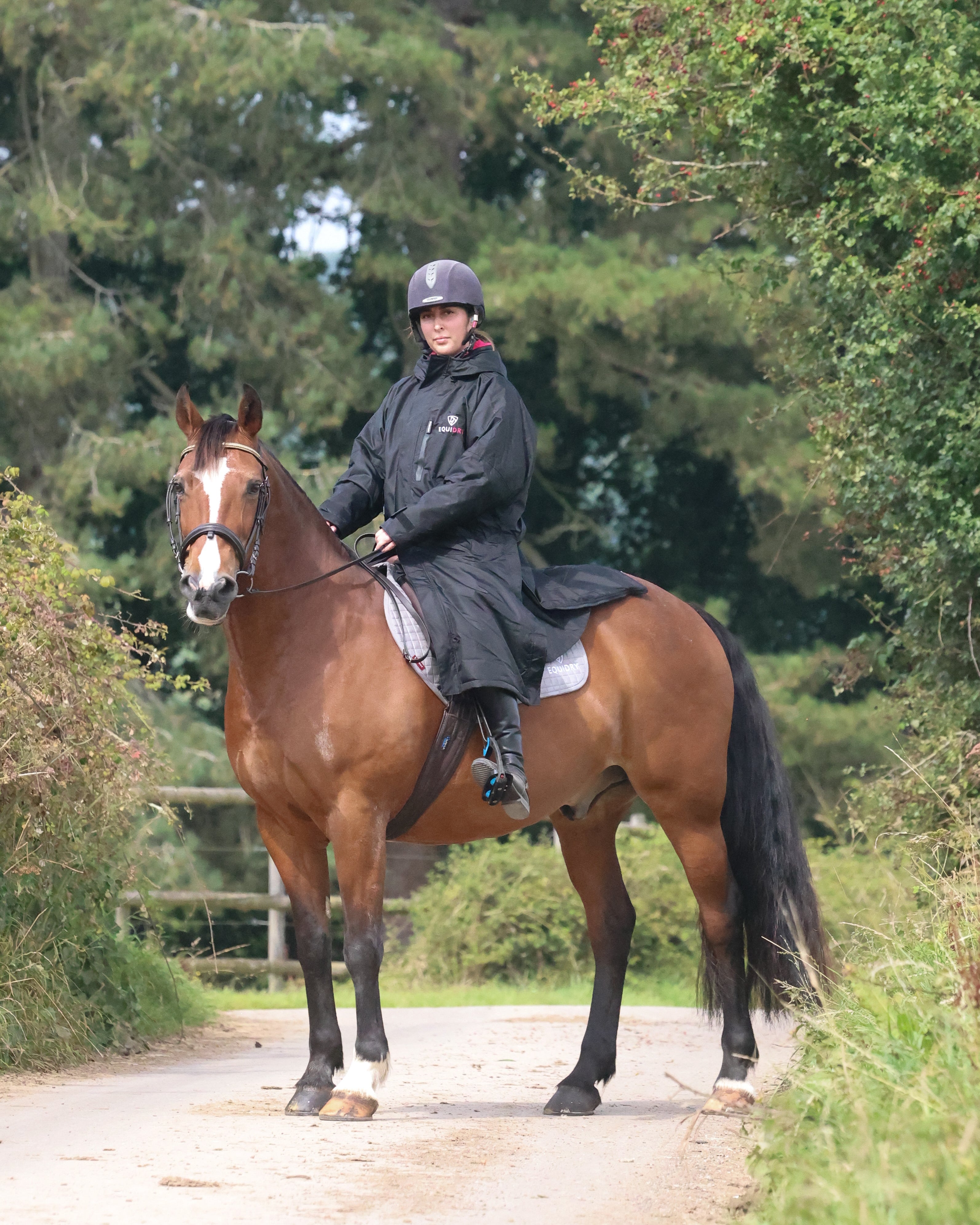 Women's Black & Pink Waterproof EQUIDRY Evolution Long Riding Jacket