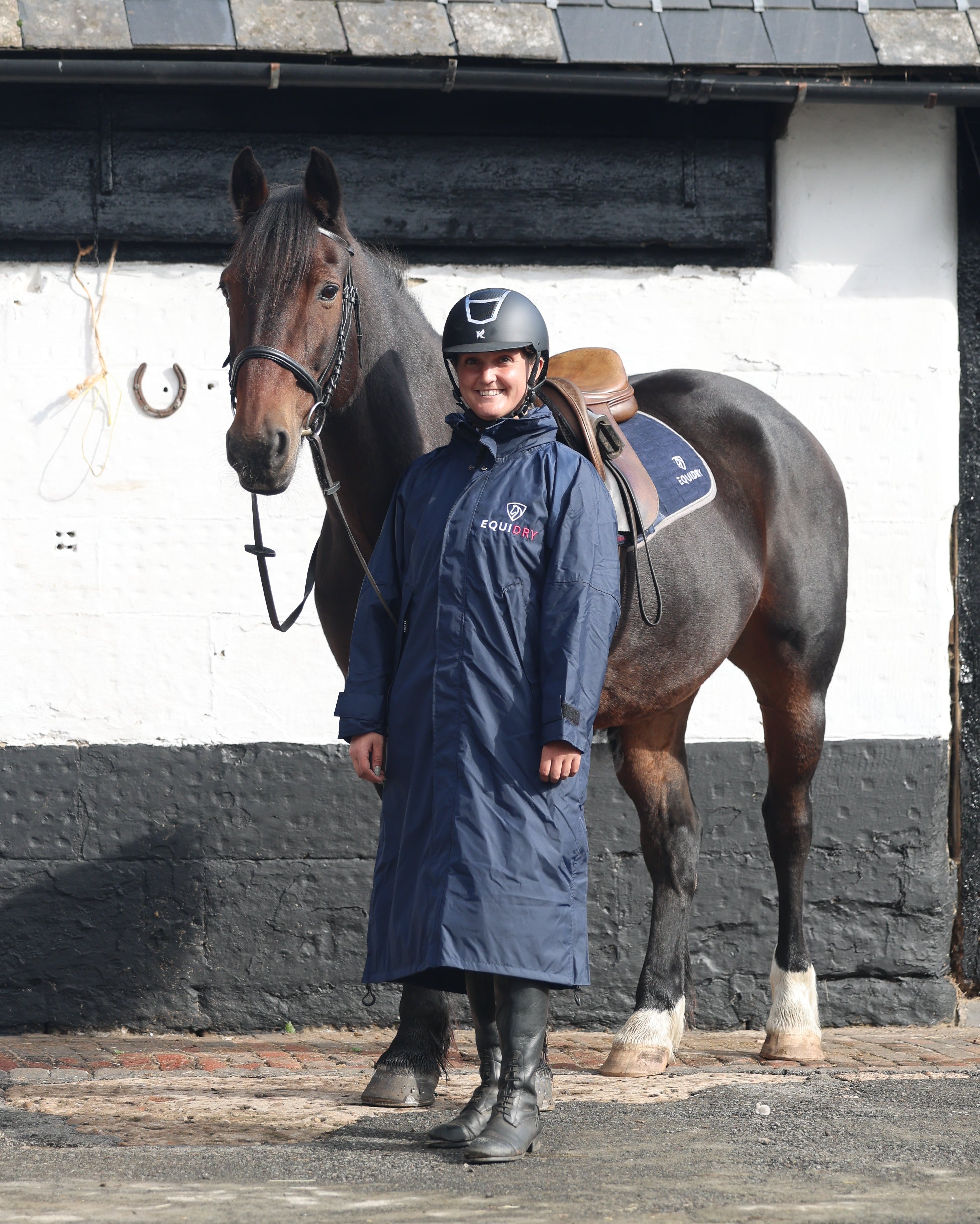 Equi Dry Robe EQUI DRY Mac | Women's Lite Waterproof Horse Riding Coat | Navy & Pink ...
