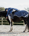 EQUIDRY waterproof horse riding raincoat thin fleece pro ride reflective in navy children's rider on horse with exercise sheet 