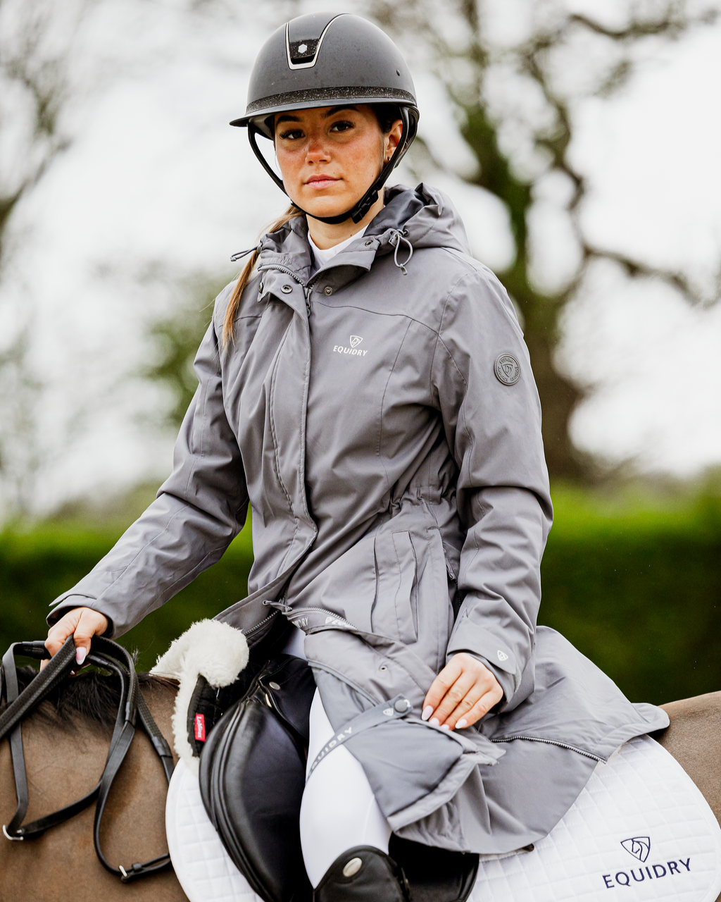 EQUIDRY Bronte | Women's Long Fitted Waterproof Riding Jacket | Grey
