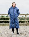 EQUIDRY waterproof horse riding raincoat All Rounder Original thick fleece Women's steel blue full view lifestyle