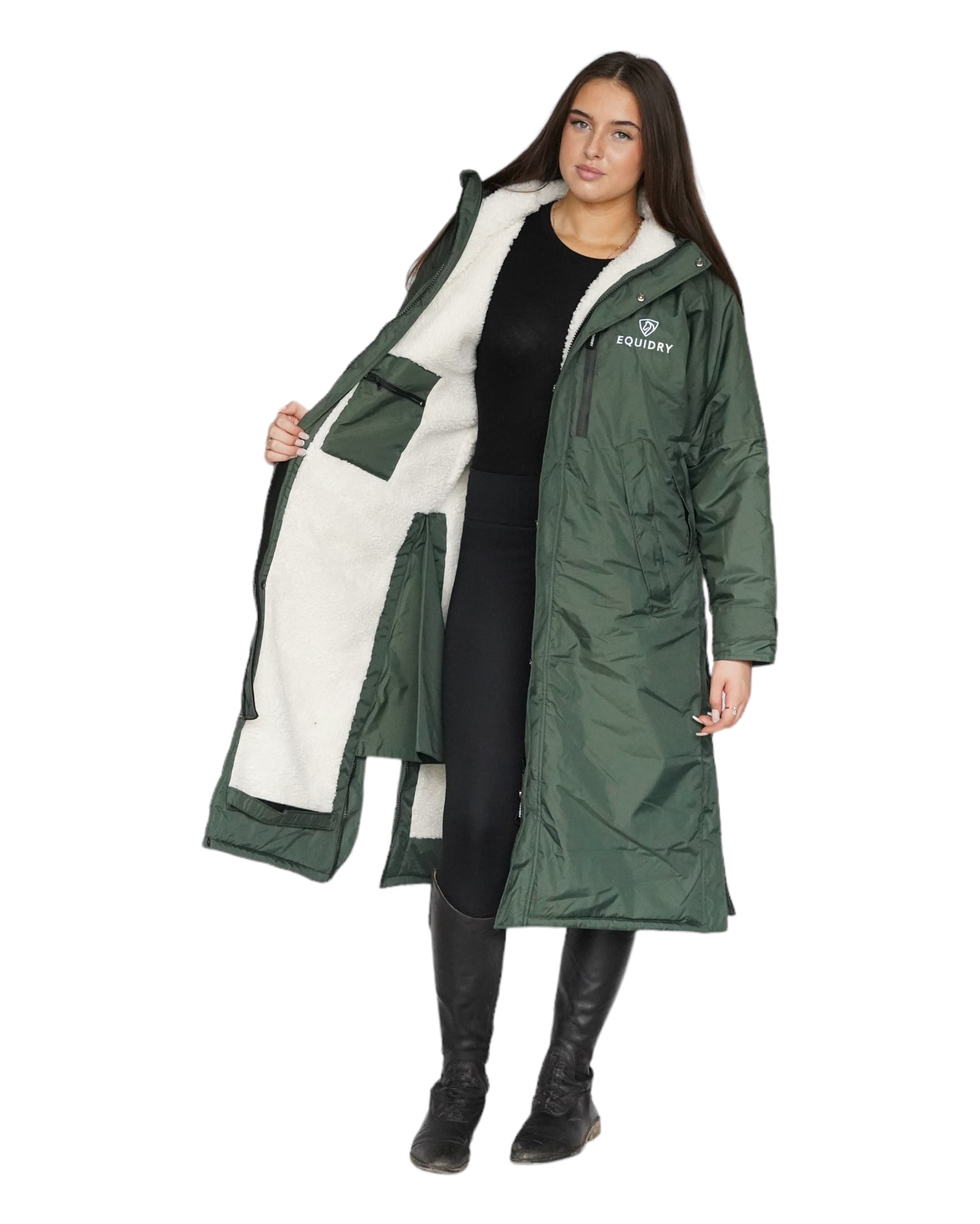 Evolution Women&#39;s | Thick Fleece | Fixed Hood | Black Forest Green/Cream