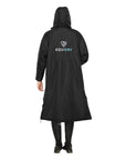 EQUIDRY men's long waterproof horse riding coat in black/turquoise back of coat