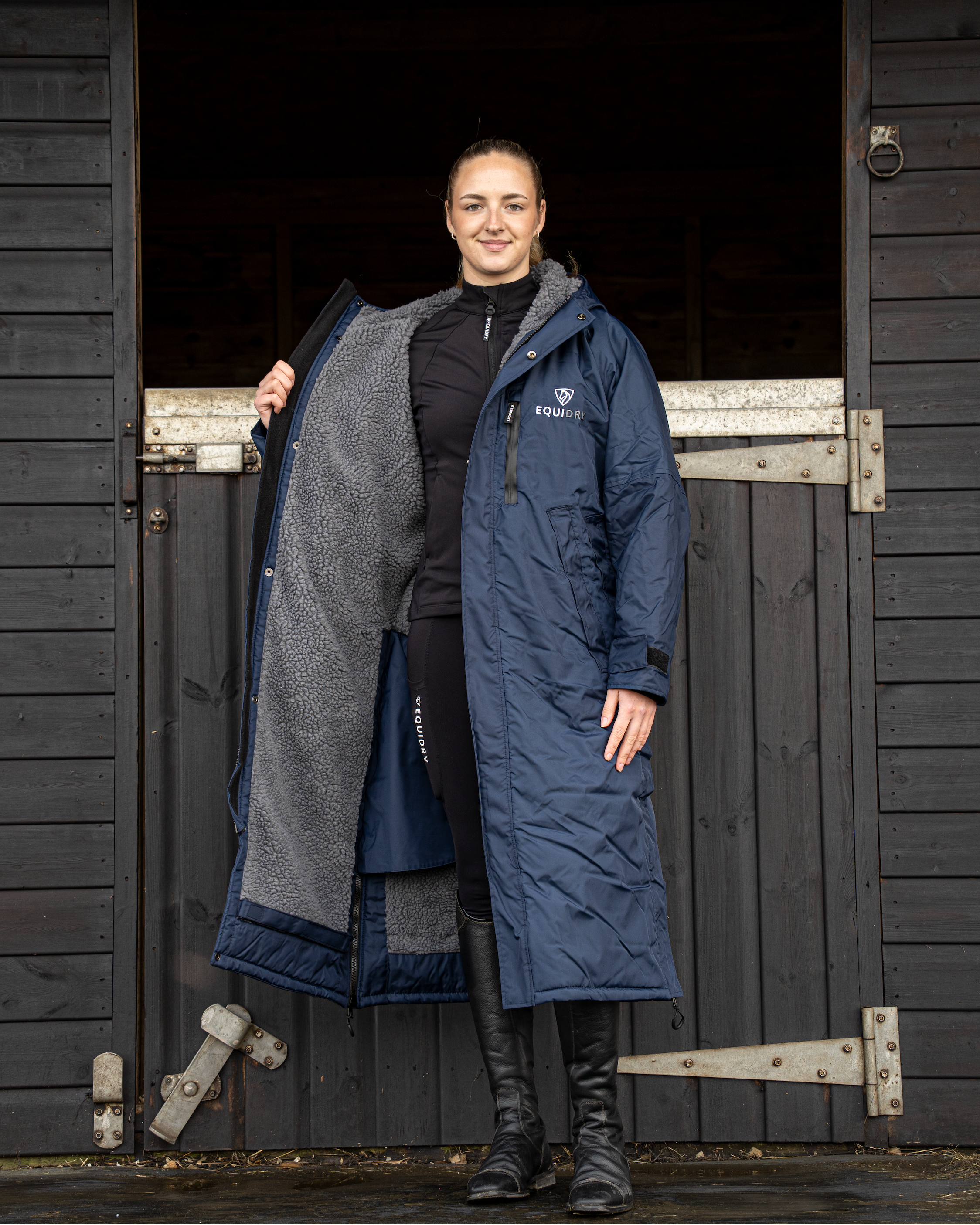 EQUIDRY | Women's Long Waterproof Winter Horse Riding Rain Coat | Navy