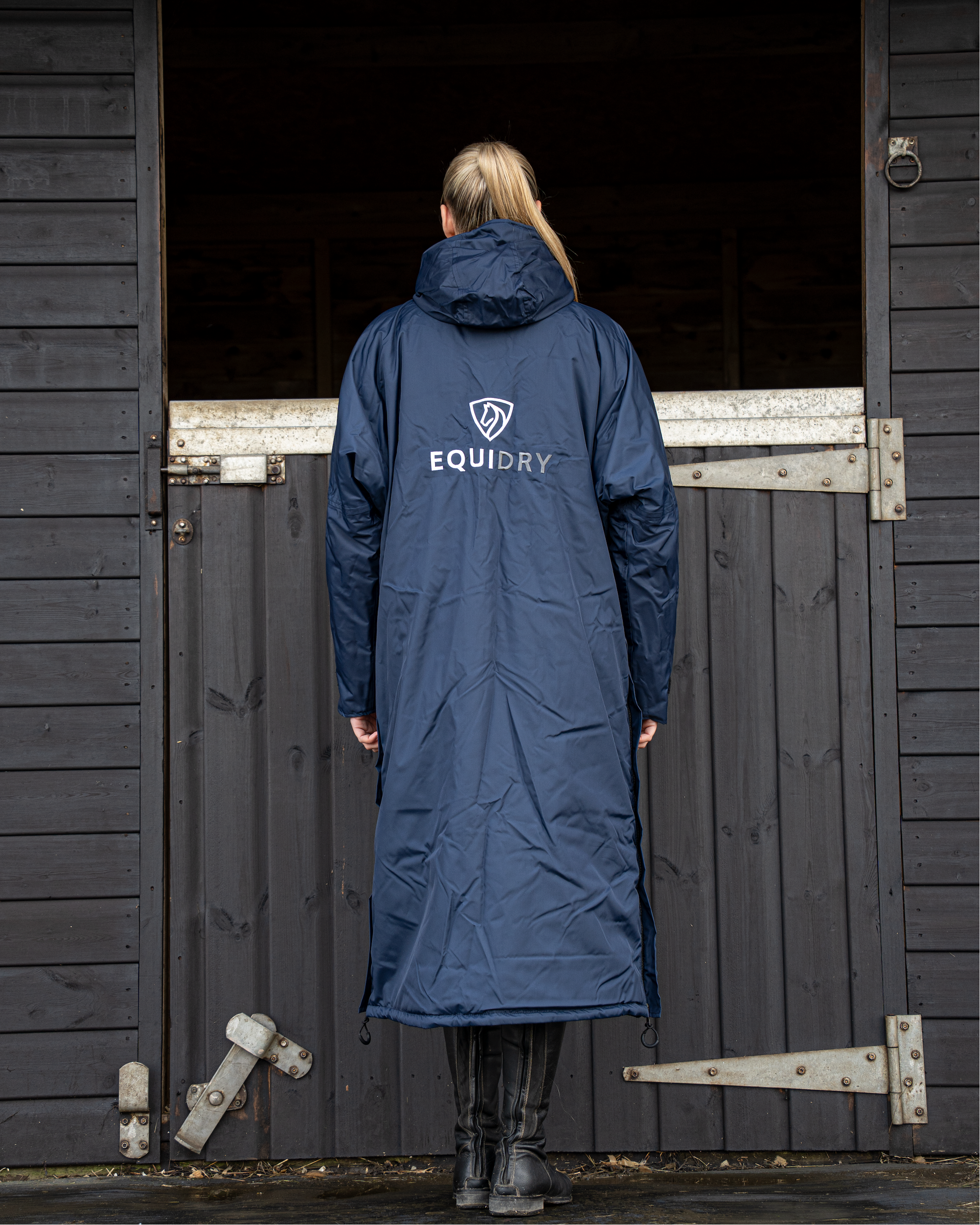 EQUIDRY | Women's Long Waterproof Winter Horse Riding Rain Coat | Navy