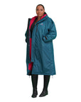 EQUIDRY women's long waterproof horse riding coat in Teal/Peacock Pink