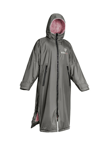 EQUIDRY waterproof horse riding raincoat All Rounder Original thick fleece Women's Charcoal/Pale Pink 