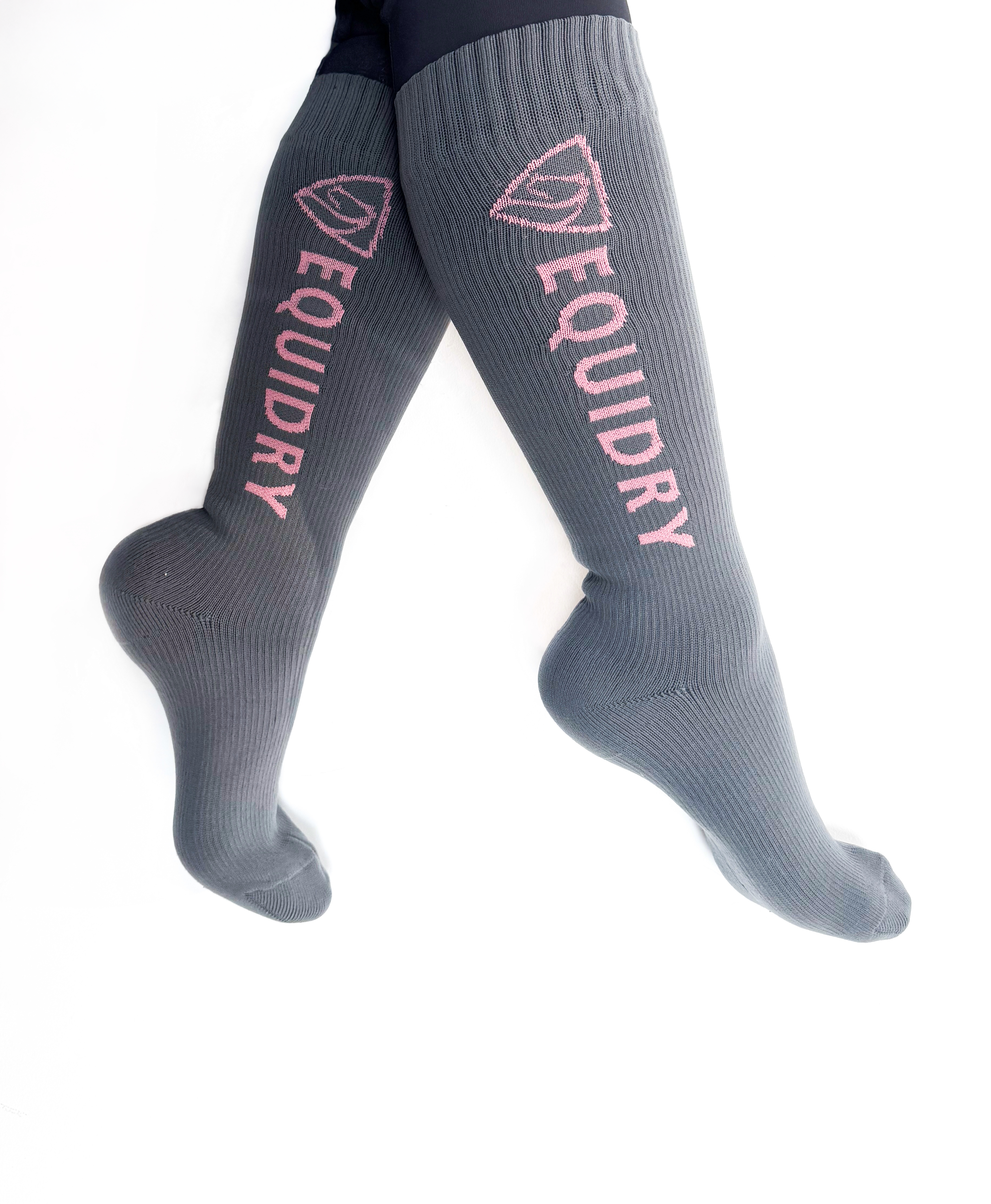 Pink Riding Socks EQUIDRY Waterproof Horse Riding Socks | Charcoal/Pale Pink