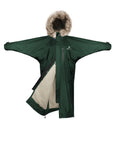 EQUIDRY Evolution Lux Women's Warm Waterproof Winter Horse Riding Coat Thick Fleece Lining with Faux Fur Trim Hood in black forest green