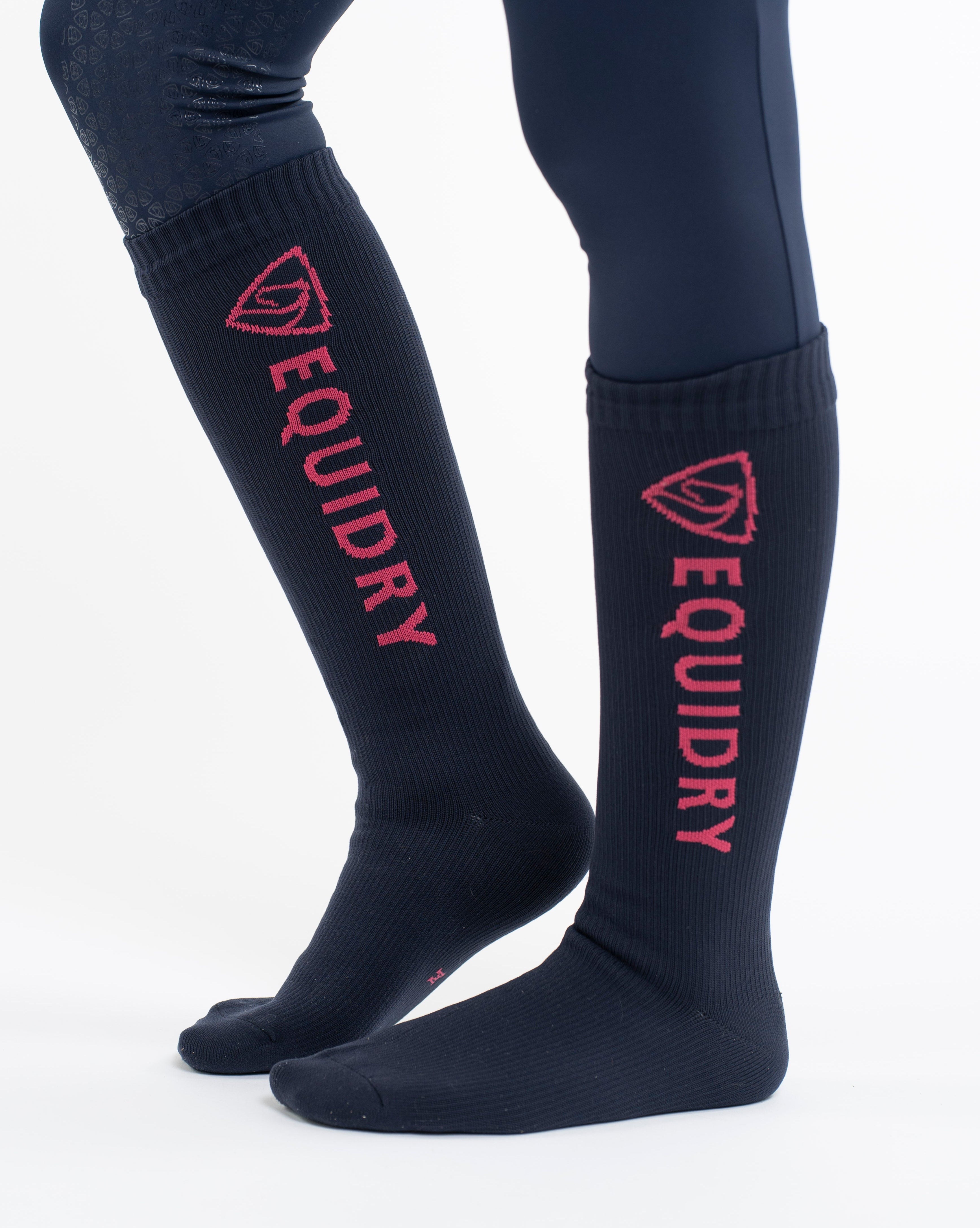 Navy Riding Socks EQUIDRY Waterproof Knee High Horse Riding Socks | Navy/Raspberry