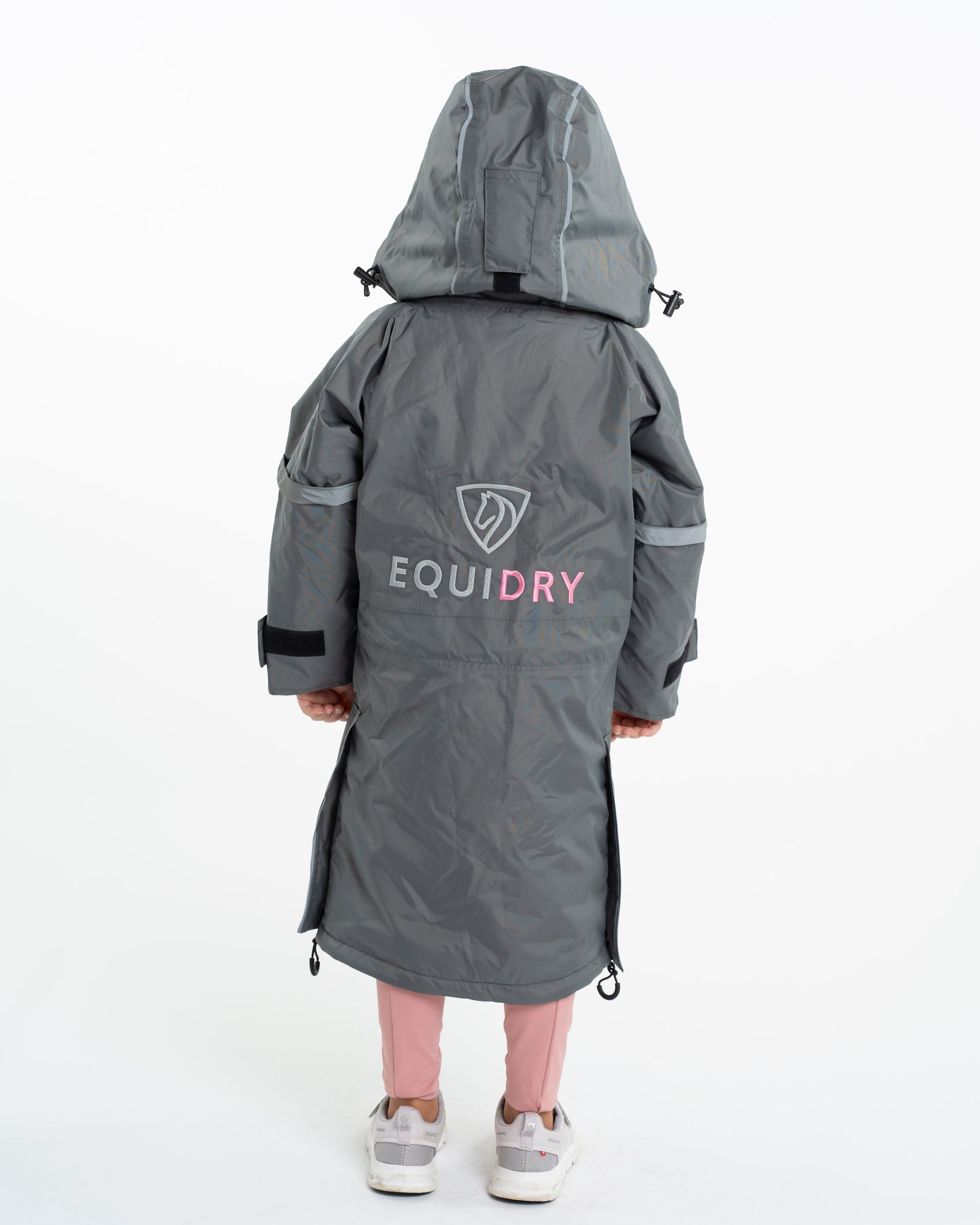EQUIDRY | Girls's Waterproof Reflective Horse Riding Coat | Grey&Pink