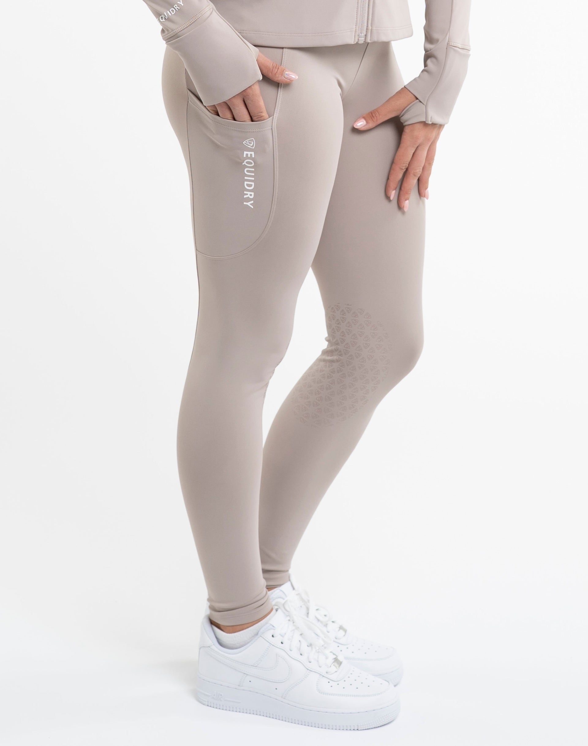 Water Repellent Leggings Knee Grip Women's Sand/White – EQUIDRY