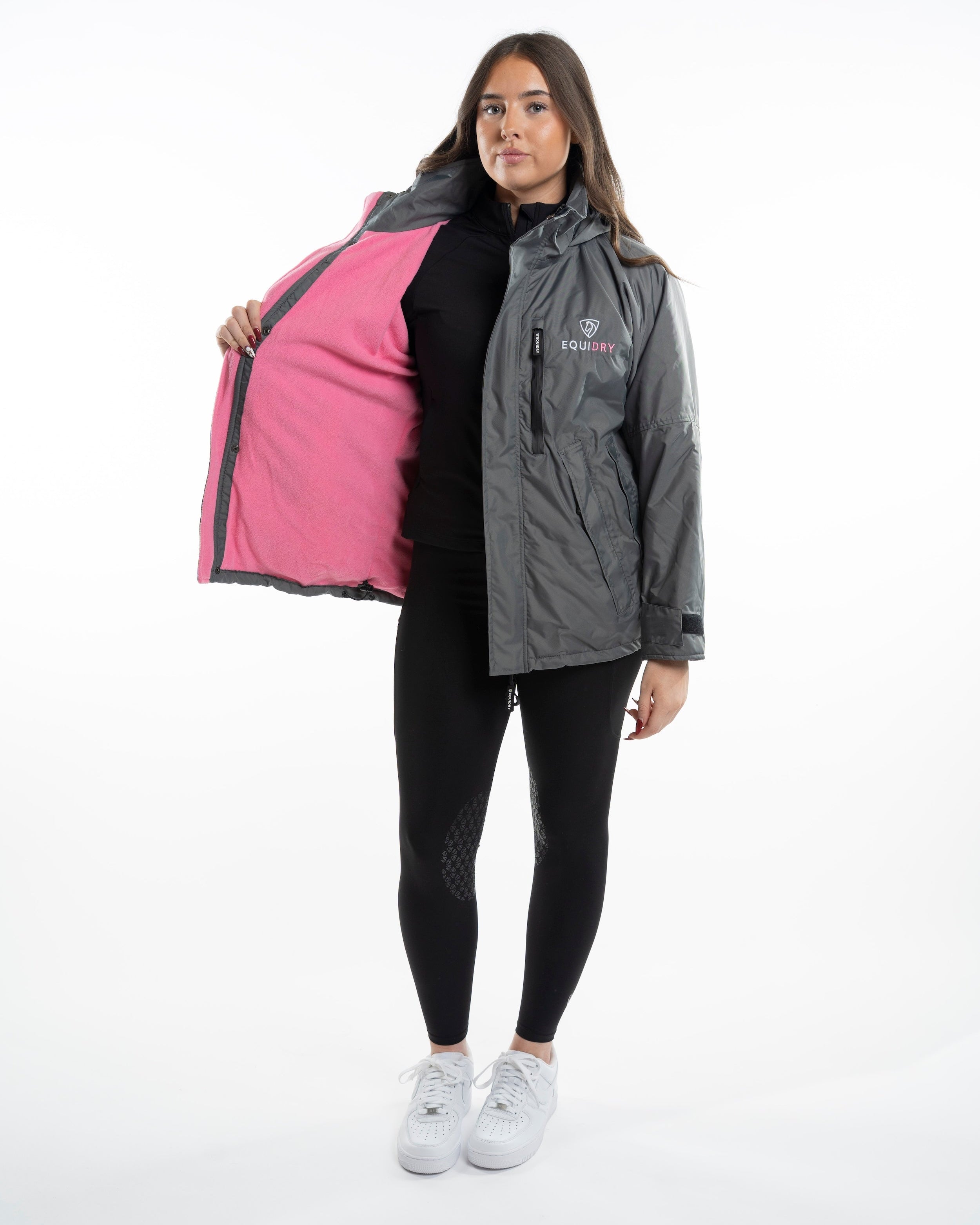 EQUIDRY | Girl's Short Waterproof Horse Riding Jacket | Grey & Pink