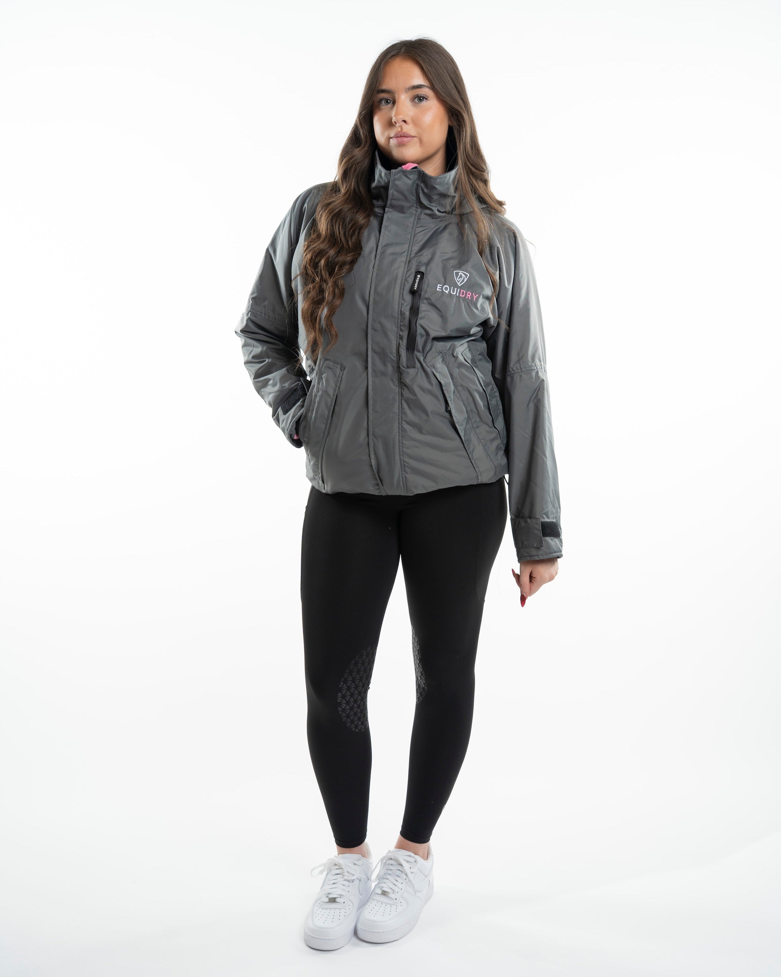 EQUIDRY | Girl's Short Waterproof Horse Riding Jacket | Grey & Pink
