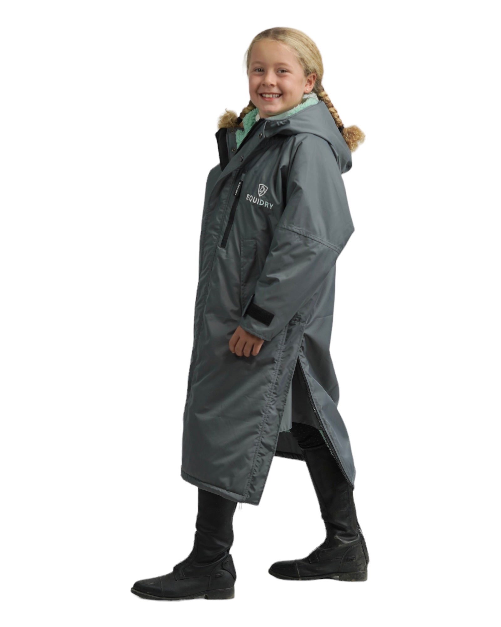 Child's Waterproof & Windproof EQUIDRY Evolution Coat | Grey & Jade
