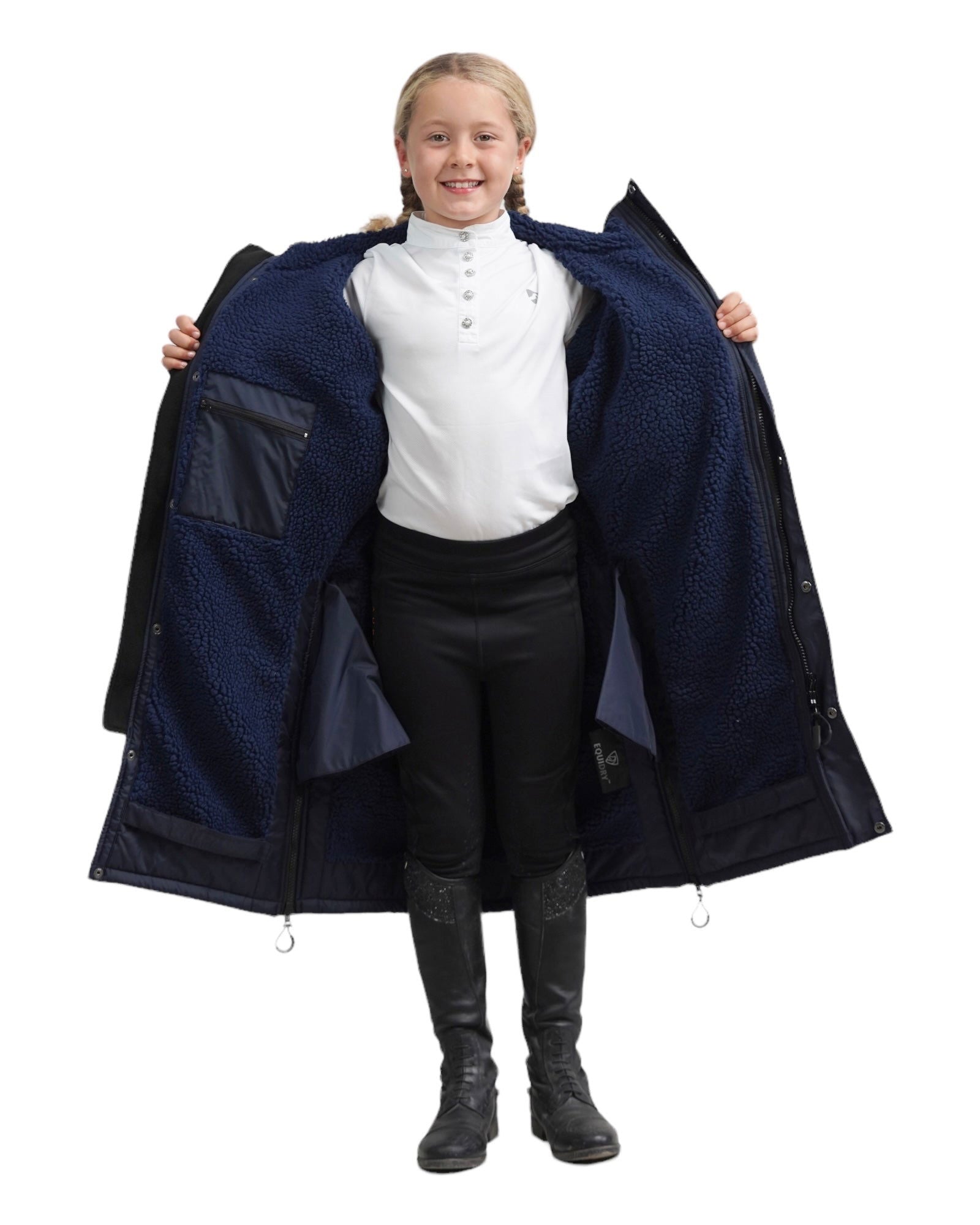 EQUIDRY | Child's Long Warm Waterproof Horse Riding Coat | Navy
