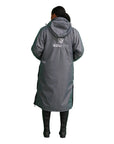 EQUIDRY Evolution Pro women's Warm Waterproof Horse Riding Coat Thick Fleece Lining Stowaway Hood in Charcoal/Grey back of coat