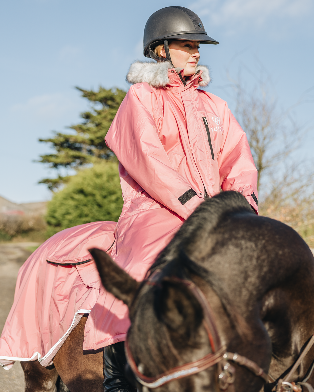 Equi Dry Robe Pink EQUIDRY with Fur Hood - Ultra Warm & Stylish Long Waterproof Coat