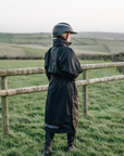 EQUIDRY Black Equimac Long waterproof riding coat  lightweight  raincoat worn by young horse rider