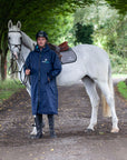 Original All Rounder Men's Oversized Waterproof Equestrian Coat navy/turquoise rider stood with horse