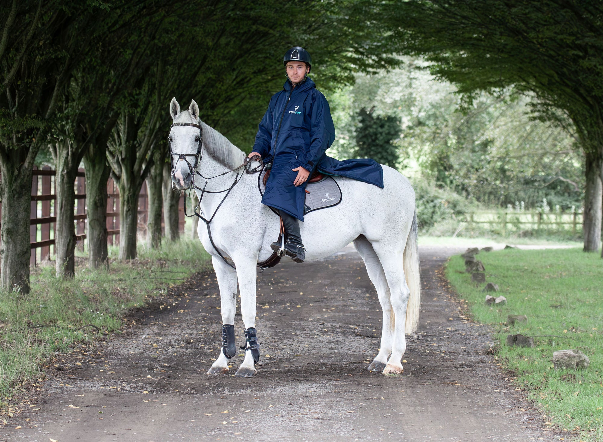 Original All Rounder Men's Oversized Waterproof Equestrian Coat navy/turquoise rider on horse