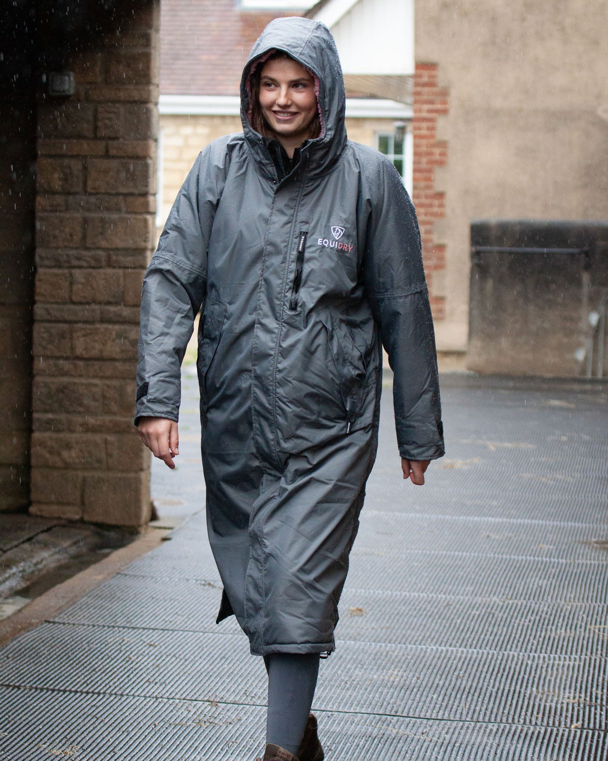 Women's Grey & Pink Waterproof EQUIDRY Riding Coat - Windproof & Warm