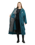 EQUIDRY women's thin fleece long waterproof horse riding coat in teal/grey studio open