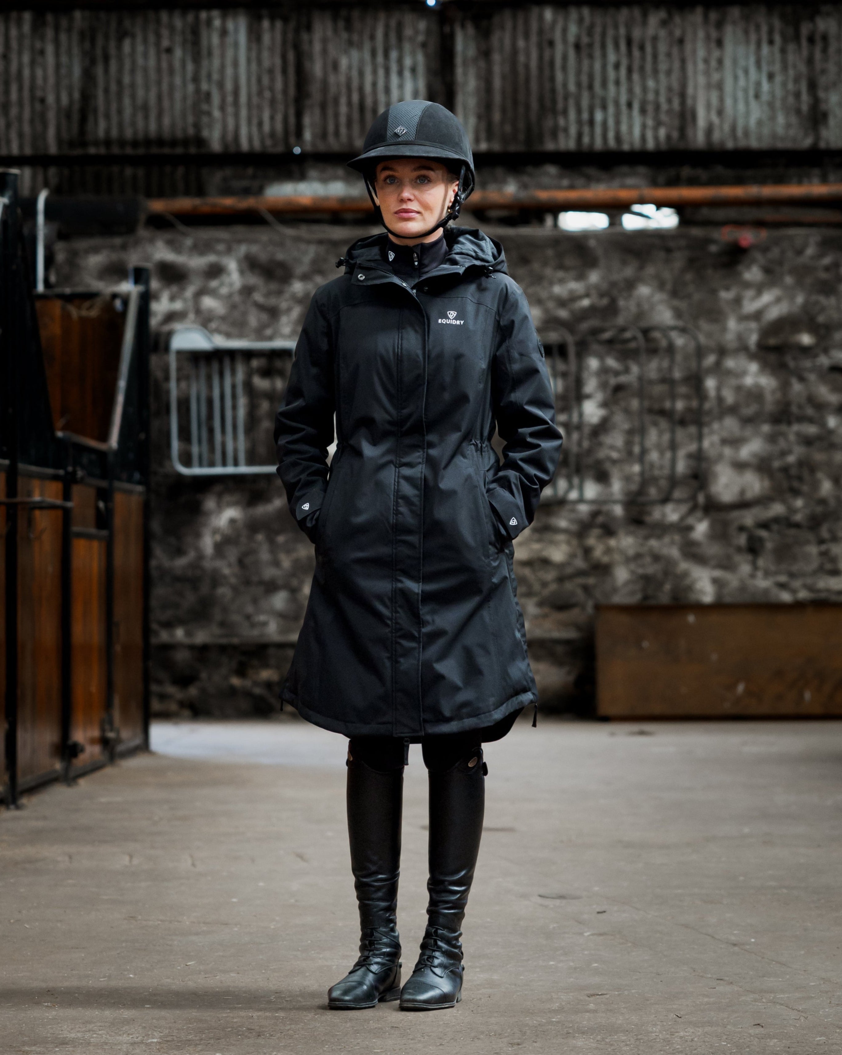 EQUIDRY Bronte | Women's Black Tailored Waterproof Horse Riding Coat