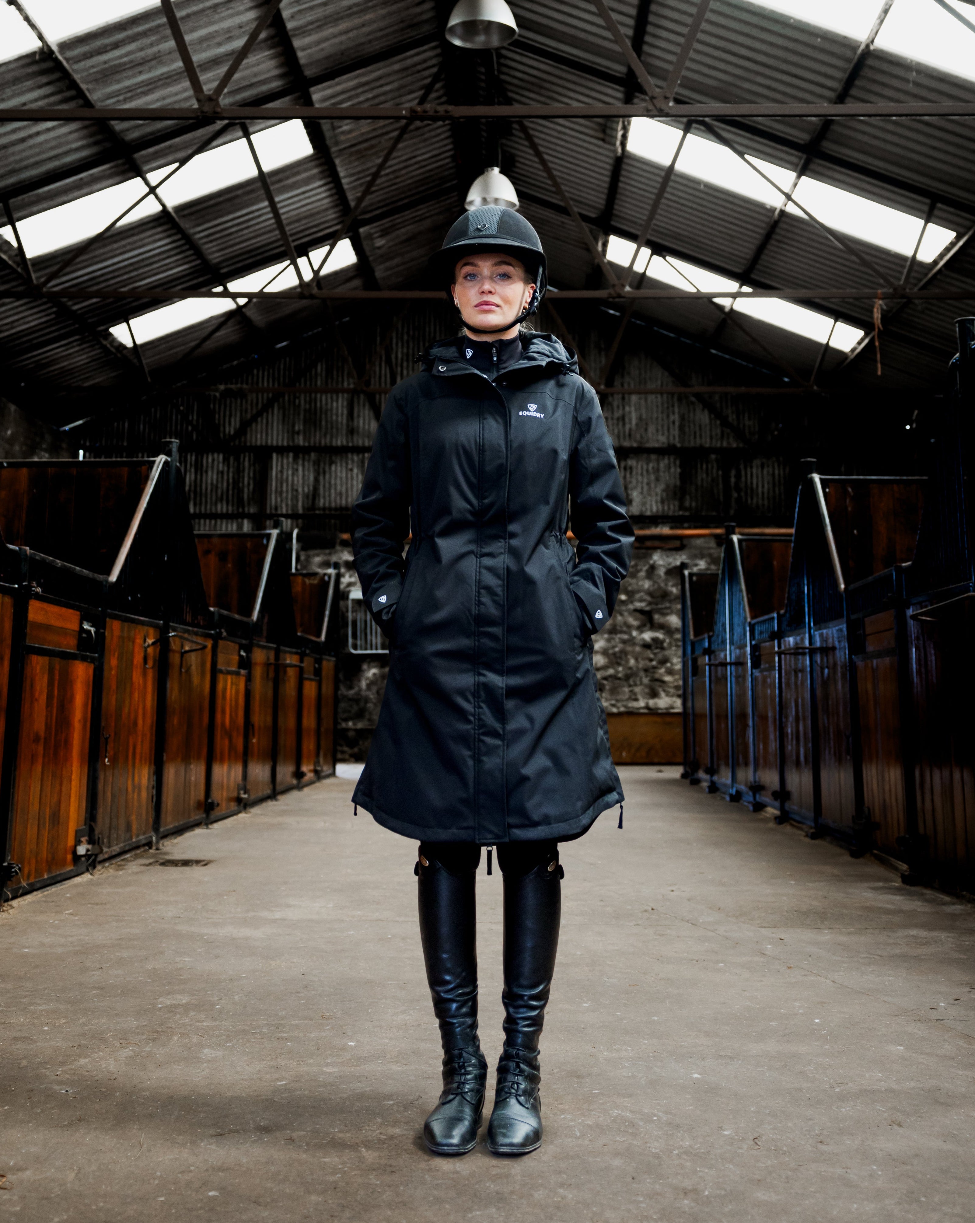 EQUIDRY Bronte | Women's Black Tailored Waterproof Horse Riding Coat