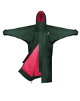 EQUIDRY women's long waterproof horse riding coat in Black Forest Green/Peacock Pink