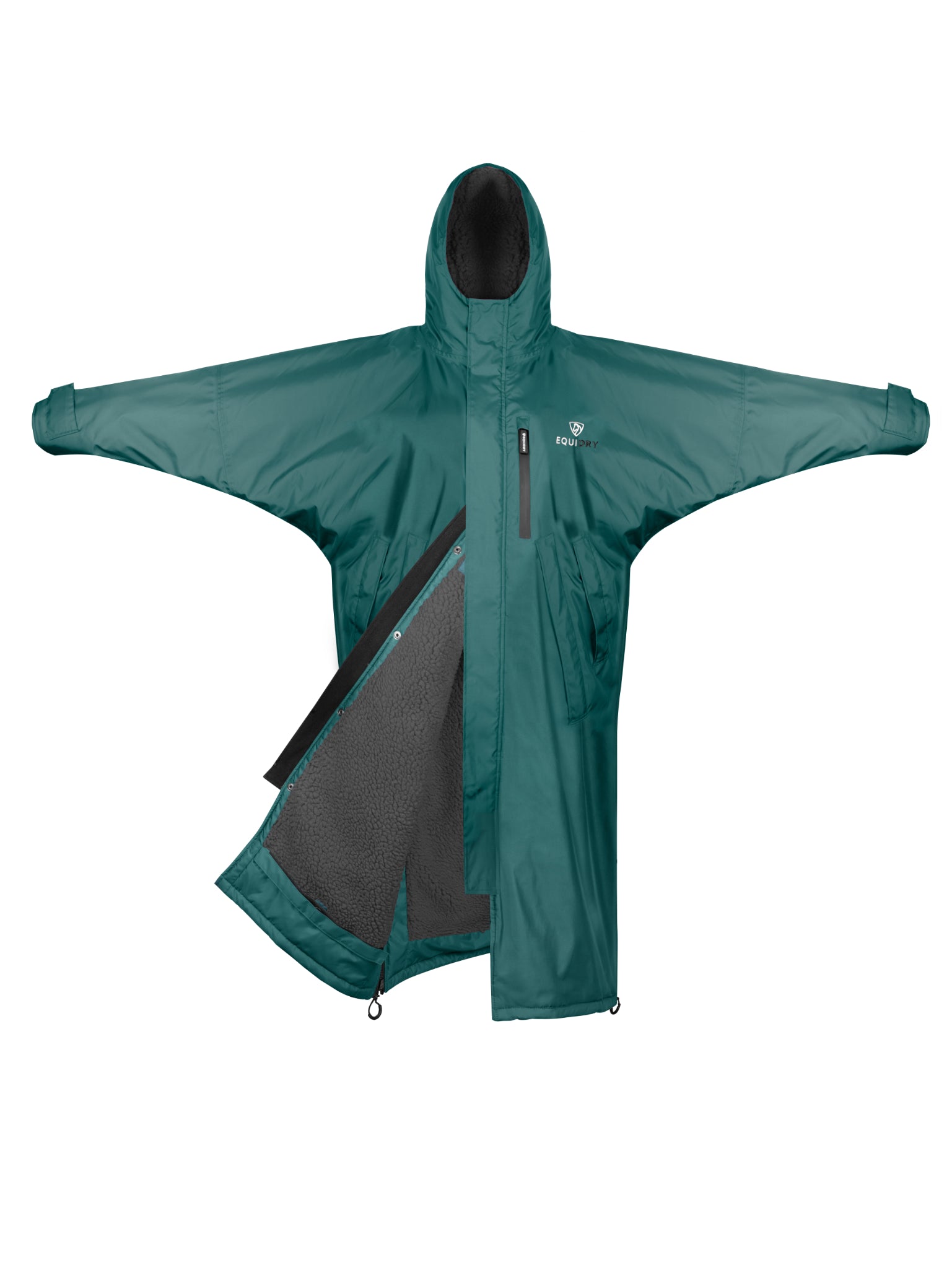 EQUIDRY women&#39;s long waterproof horse riding coat in teal/grey