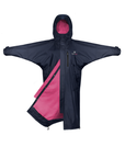 EQUIDRY women's thin fleece long waterproof horse riding coat in navy/raspberry