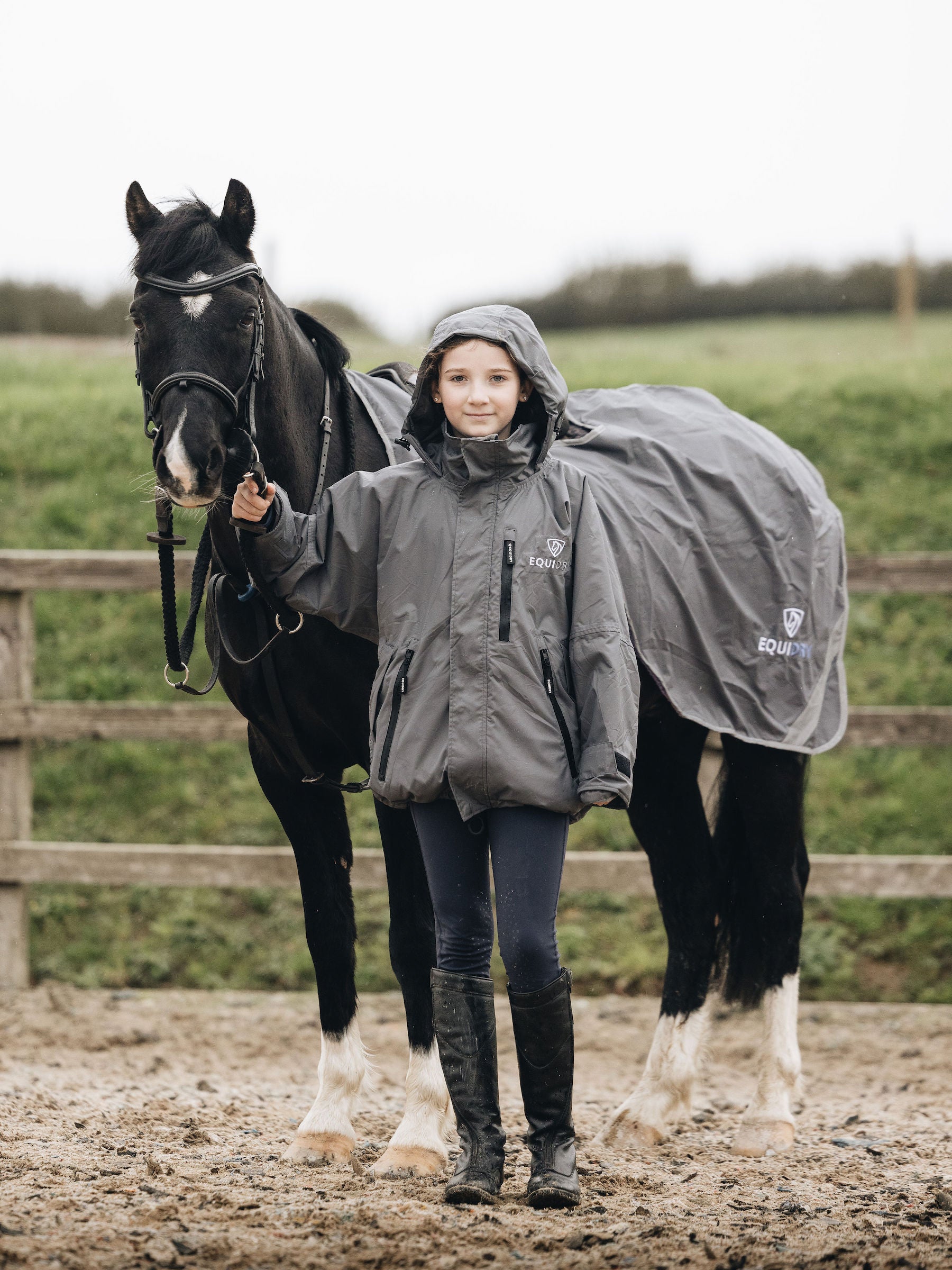 EQUIDRY | Kid's Short Waterproof Horse Riding Jacket | Dark Grey