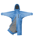 EQUIDRY women's thin fleece stowaway hood long waterproof horse riding coat in sky blue 