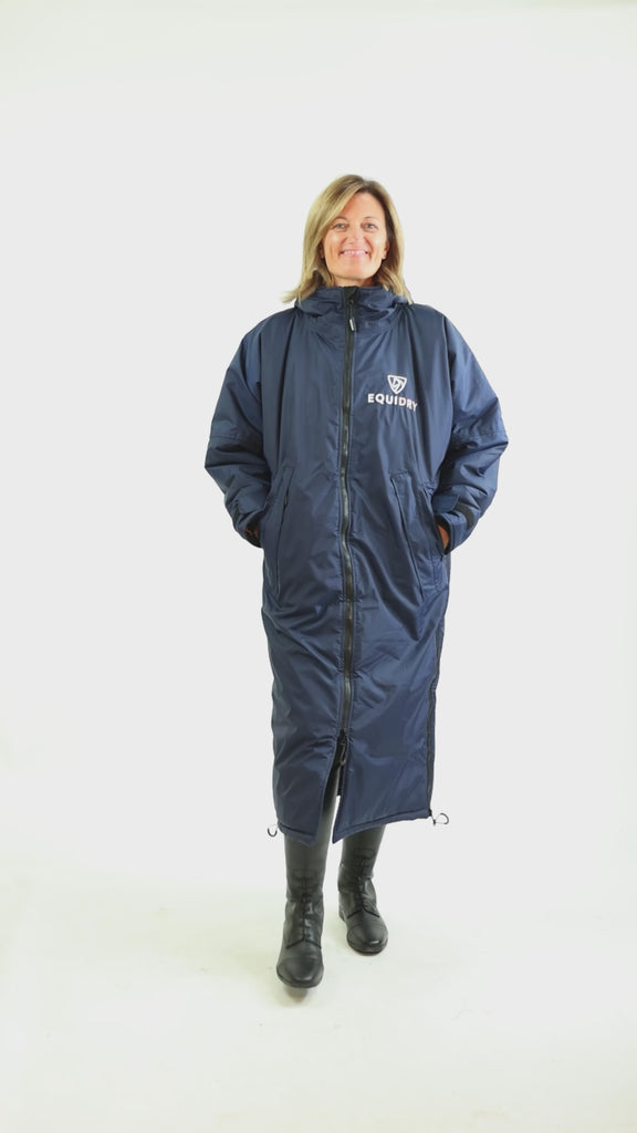 EQUIDRY waterproof horse riding raincoat All Rounder Original thick fleece Women's navy/pale pink video studio