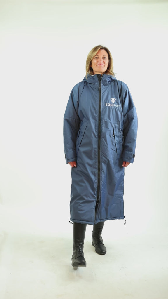 EQUIDRY waterproof horse riding raincoat All Rounder Original thick fleece Women's steel blue video