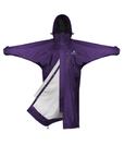 EQUIDRY women's thin fleece stowaway hood long waterproof horse riding coat in purple