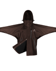 Shortie Child's Oversized Short Waterproof blouson style Riding Jacket Thin Fleece Lining Stowaway Hood in rich brown 