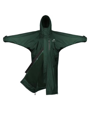 EQUIDRY men's long waterproof horse riding coat in black forest green/green